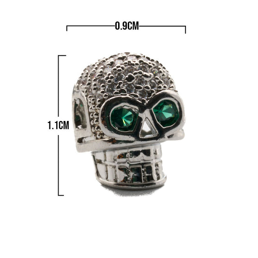 Dije Calavera Plateado Piedra Blanca Ojos Verdes Rodinado