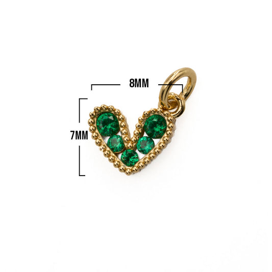 Dije Corazón Mini Collar Cristal Dorado Piedra Verde Rodinado