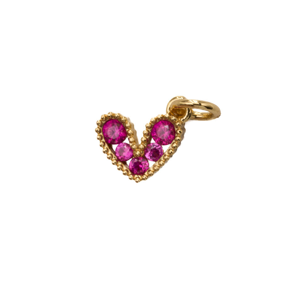 Dije Corazón Mini Collar Cristal Dorado Piedra Fucsia Rodinado