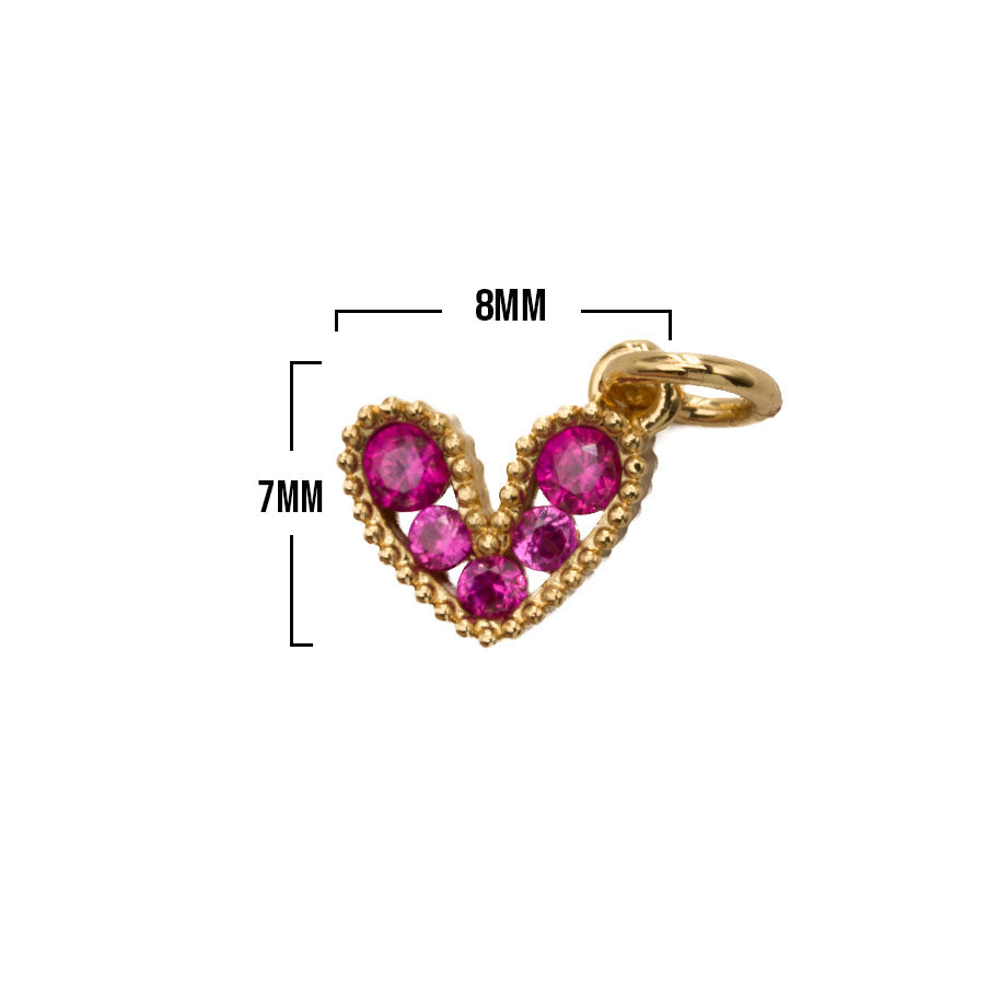 Dije Corazón Mini Collar Cristal Dorado Piedra Fucsia Rodinado