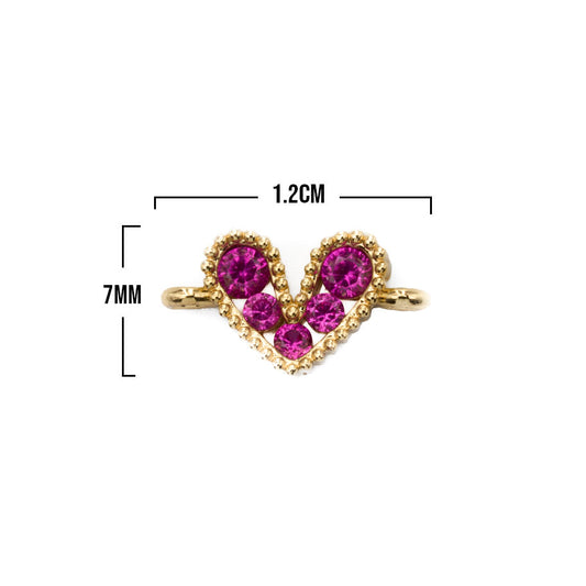 Dije Corazón Mini Pulsera Cristal Dorado Piedra Fucsia Rodinado