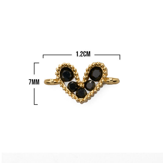 Dije Corazón Mini Pulsera Cristal Dorado Piedra Negra Rodinado