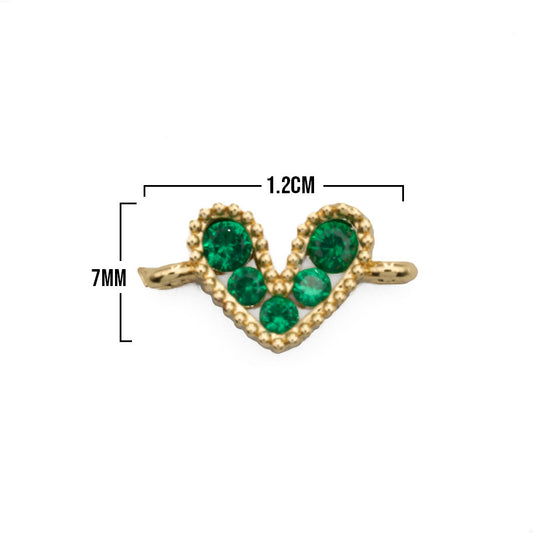 Dije Corazón Mini Pulsera Cristal Dorado Piedra Verde Rodinado