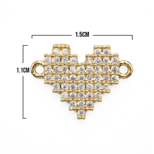 Dije Corazón Pixelado Pulsera Dorado Rodinado