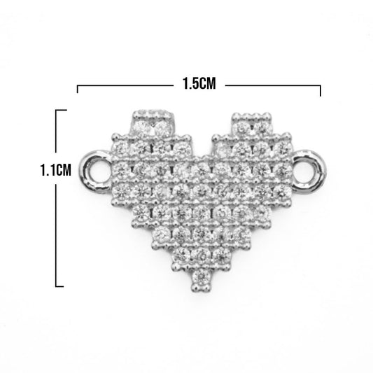 Dije Corazón Pixelado Pulsera Plateado Rodinado