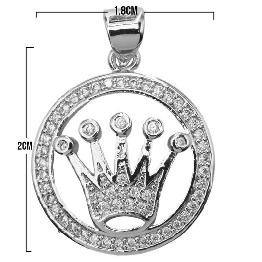Corona Rolex Collar Plateado Piedra Blanca Rodinado