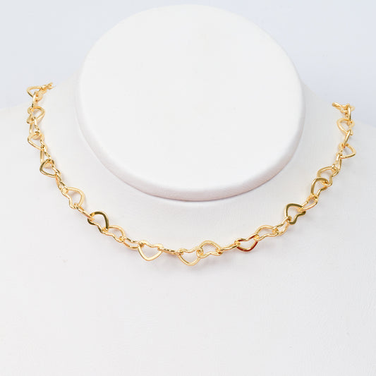 Cadena Corazón Eslabón Chunky Dorado Rodinado