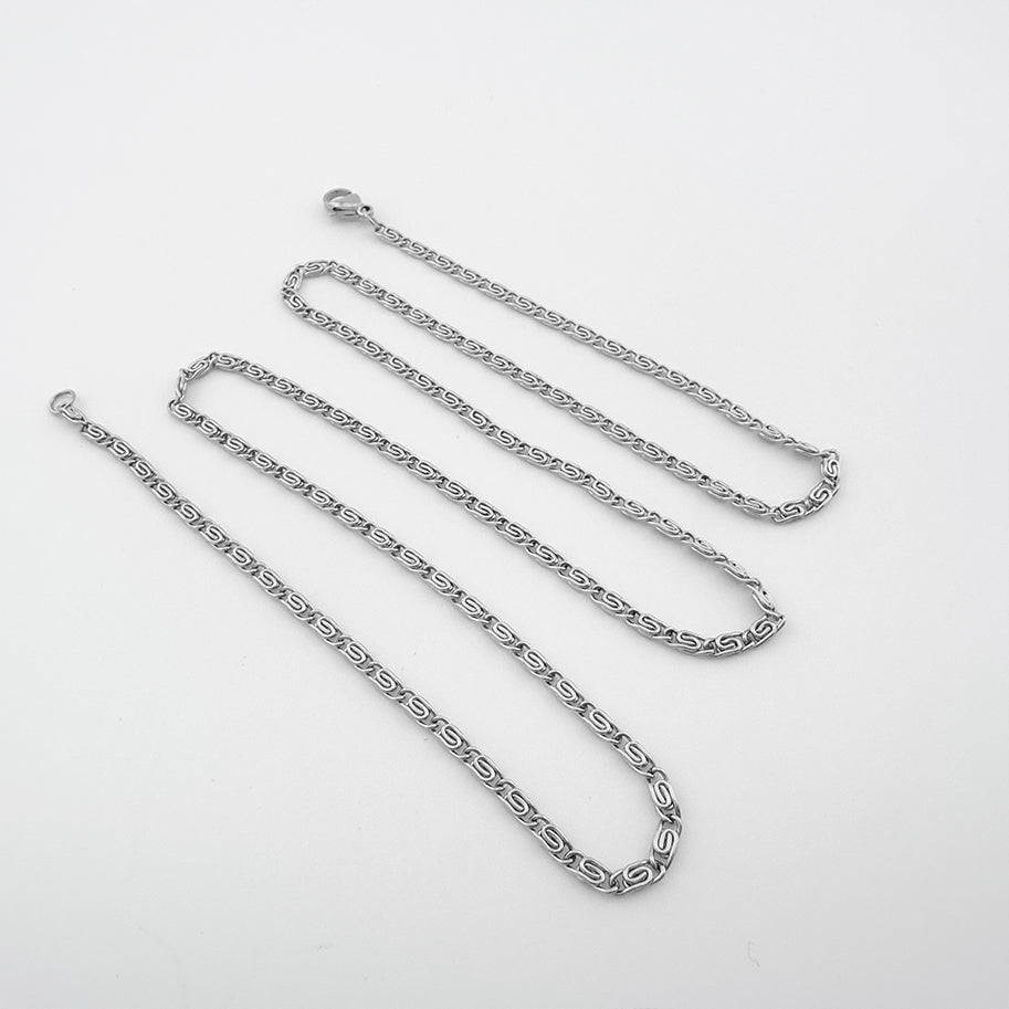 Cadena De Acero Caracol / 60 Cms Plateada