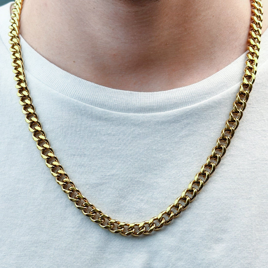 Cadena De Acero Cubana 8mm / 60 Cms Dorada