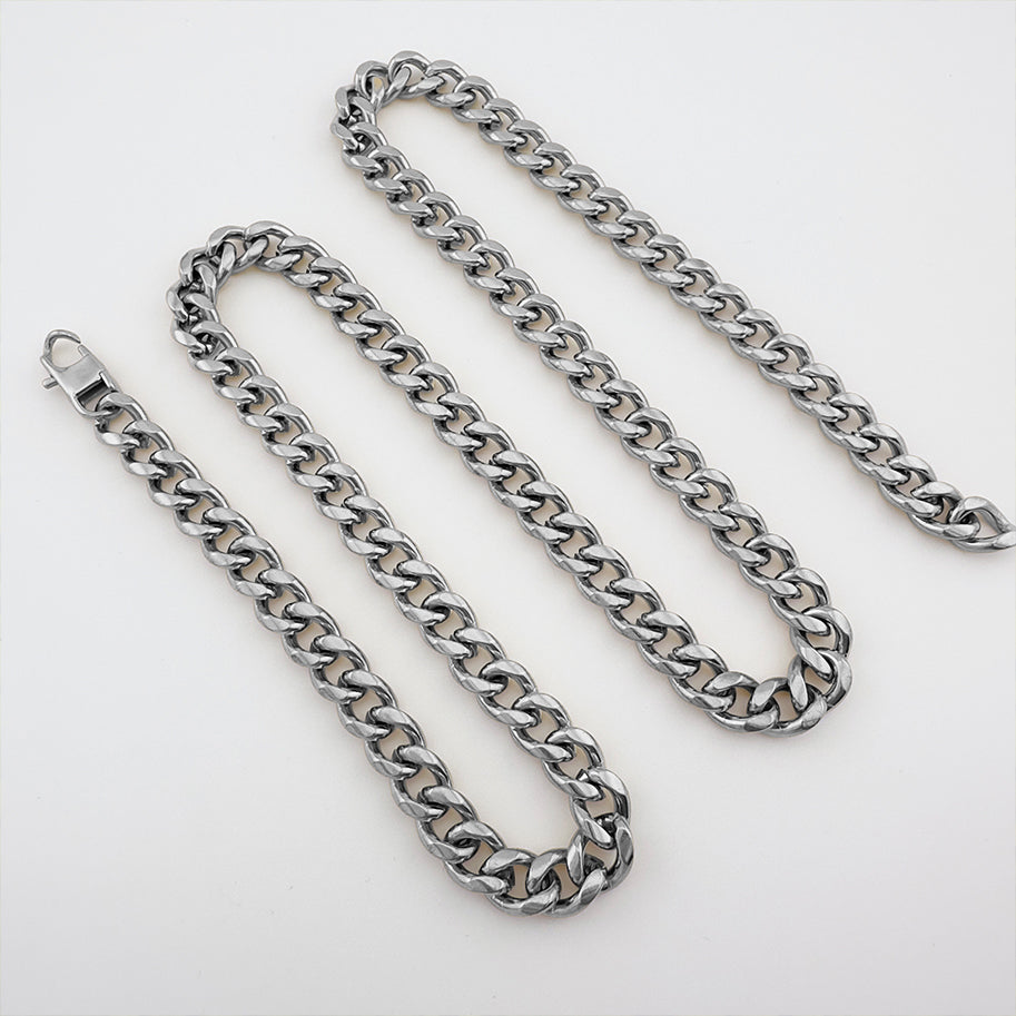 Cadena De Acero Cubana 8mm / 60 Cms Plateada