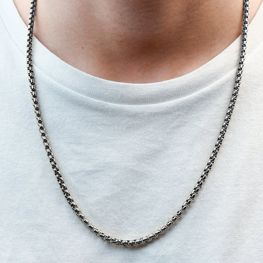 Cadena De Acero Veneciana / 60 Cms Plateada
