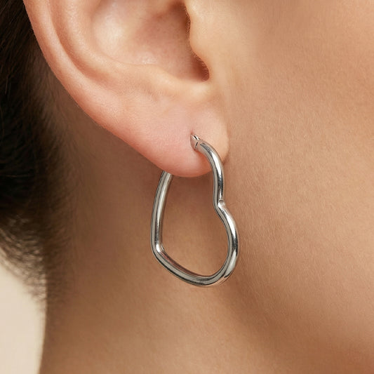 Candongas Corazón De Acero Plateadas / 25mm / X Par