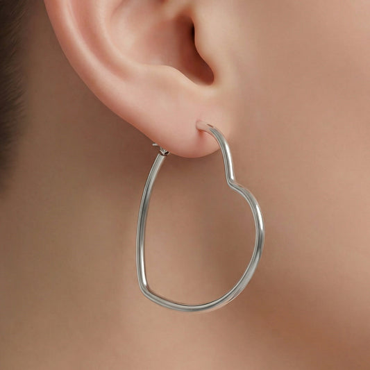 Candongas Corazón De Acero Plateadas / 40mm / X Par