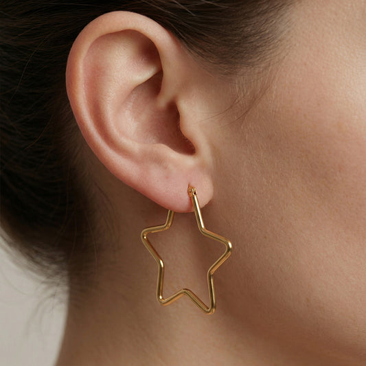 Candongas Estrella De Acero Doradas / 40mm / X Par