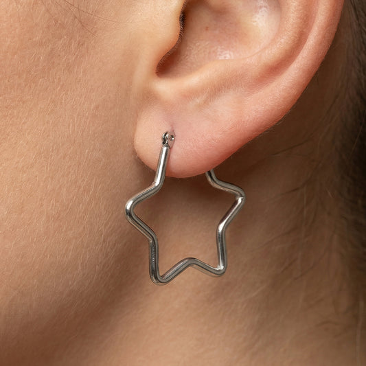 Candongas Estrella De Acero Plateadas / 30mm / X Par