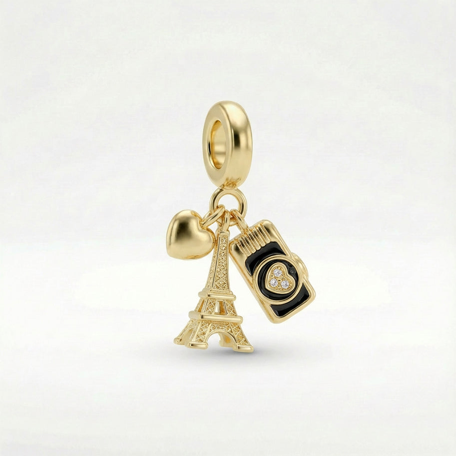 Charm Cámara Paris Torre Eiffel Dorado Rodinado