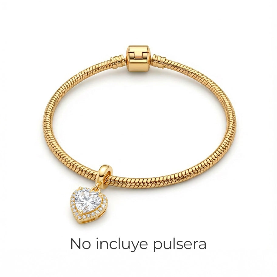 Charm Corazón Piedra Blanca Dorado Rodinado