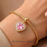Charm Corazón Piedra Rosada Dorado Rodinado