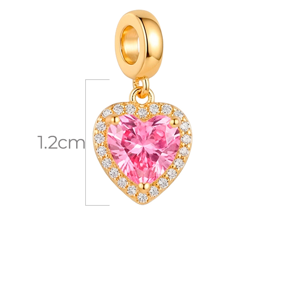Charm Corazón Piedra Rosada Dorado Rodinado