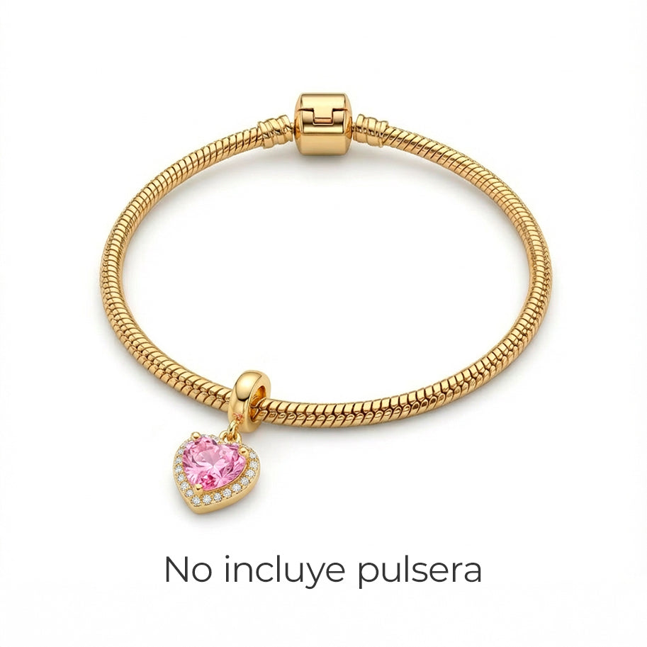 Charm Corazón Piedra Rosada Dorado Rodinado