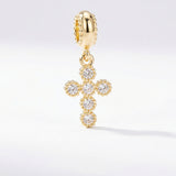 Charm Cruz Circones Piedra Blanca Dorado Rodinado