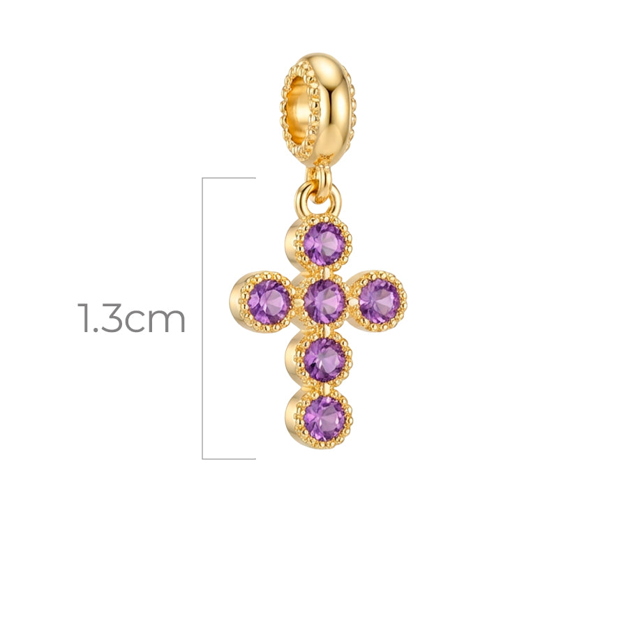 Charm Cruz Circones Piedra Lila Dorado Rodinado