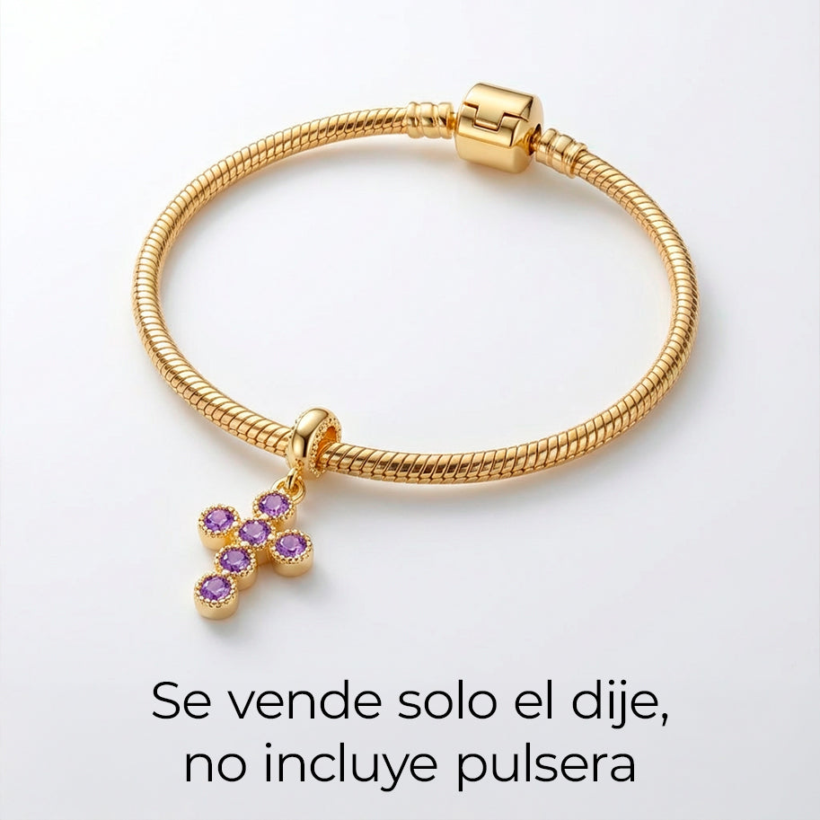 Charm Cruz Circones Piedra Lila Dorado Rodinado