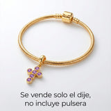 Charm Cruz Circones Piedra Lila Dorado Rodinado