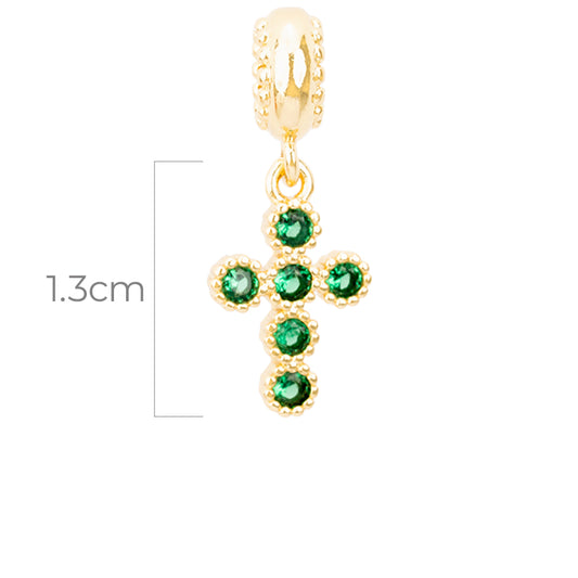 Charm Cruz Circones Piedra Verde Dorado Rodinado