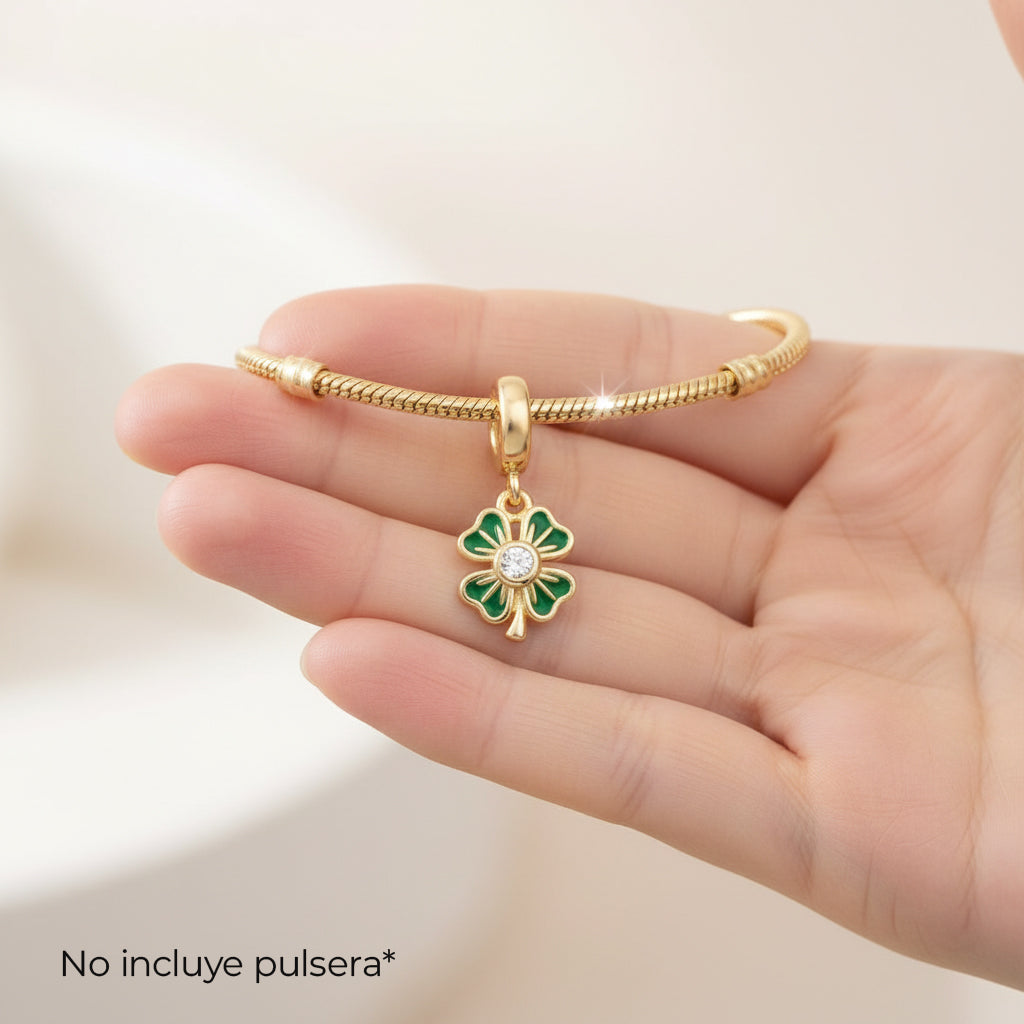 Charm Trébol Verde Dorado Rodinado