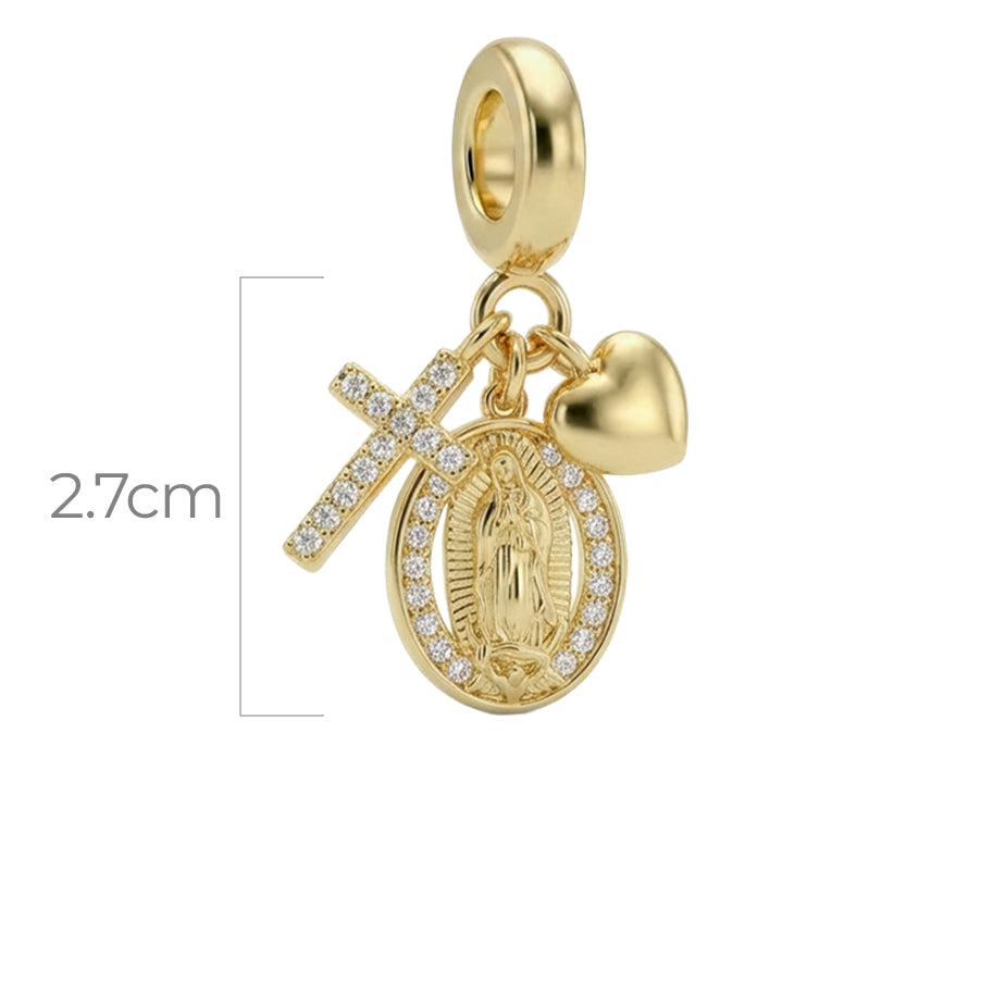 Charm Virgen Guadalupe Cruz Corazón Dorado Rodinado