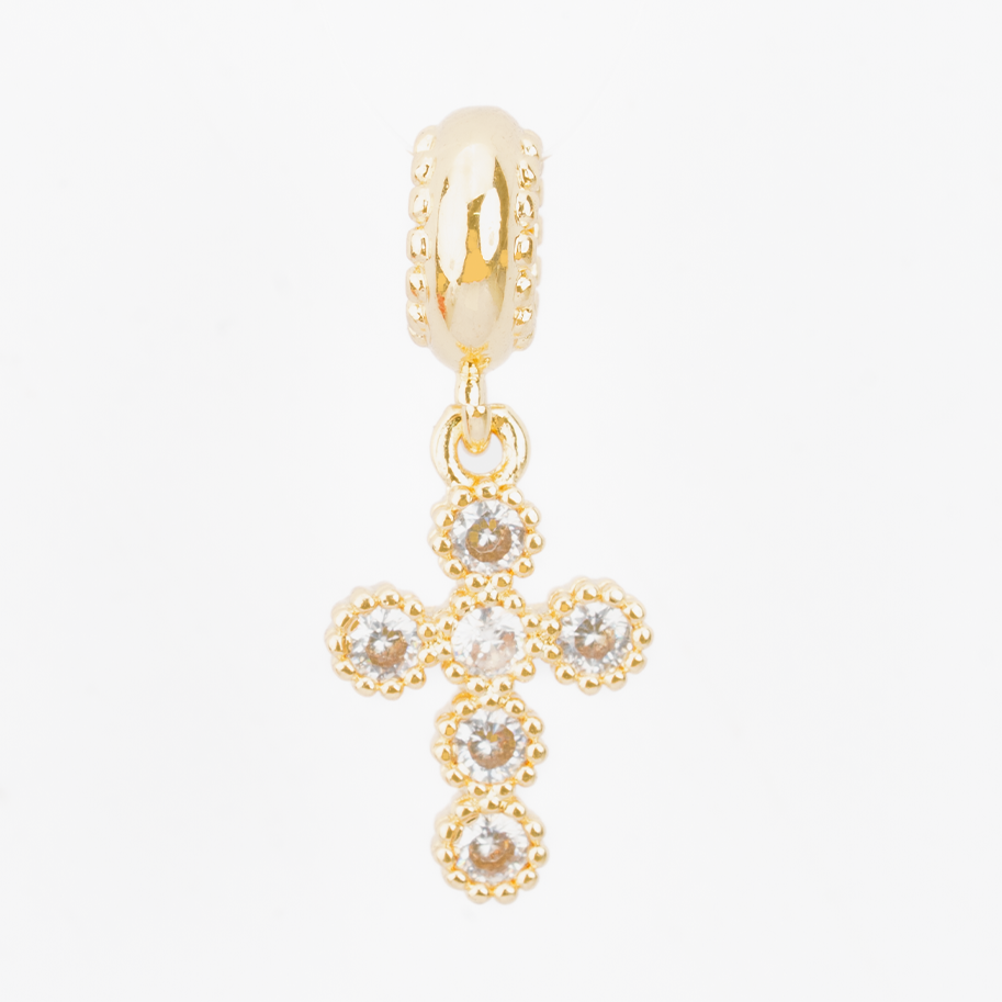 Charm Cruz Circones Piedra Blanca Dorado Rodinado