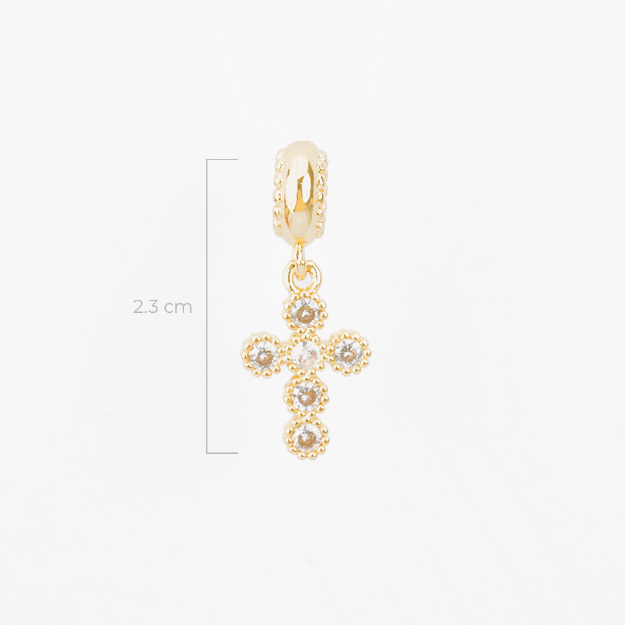 Charm Cruz Circones Piedra Blanca Dorado Rodinado