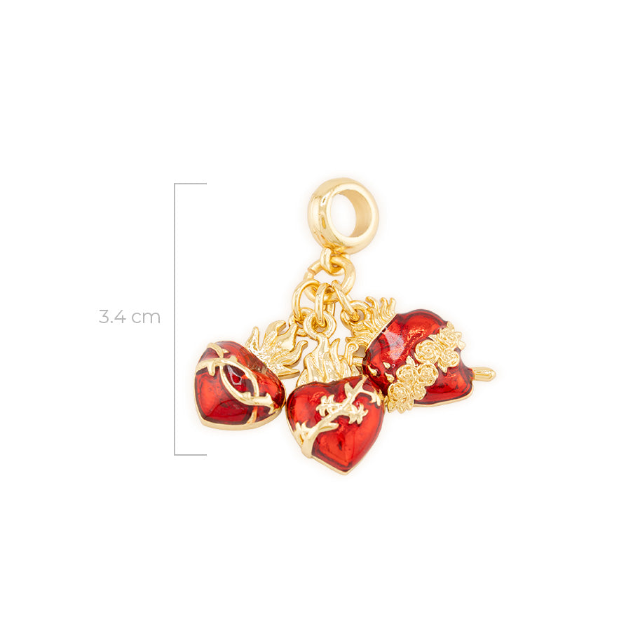 Charm Pand Corazones Triple Dorado Rodinado