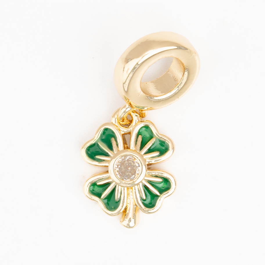 Charm Trébol Verde Dorado Rodinado