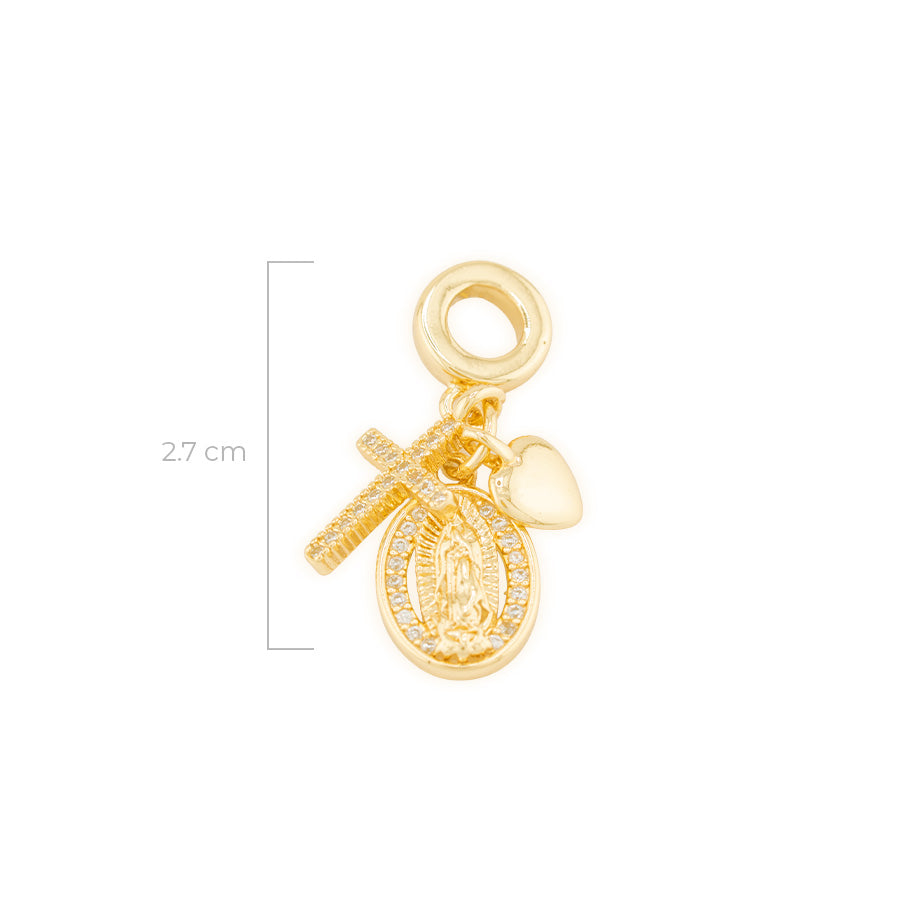 Charm Virgen Guadalupe Cruz Corazón Dorado Rodinado