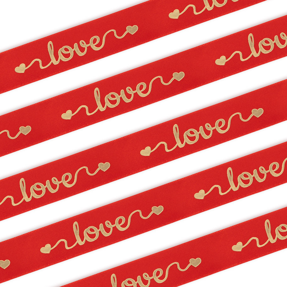 Cinta Estampada Roja Love 25mm Ancho x Metro