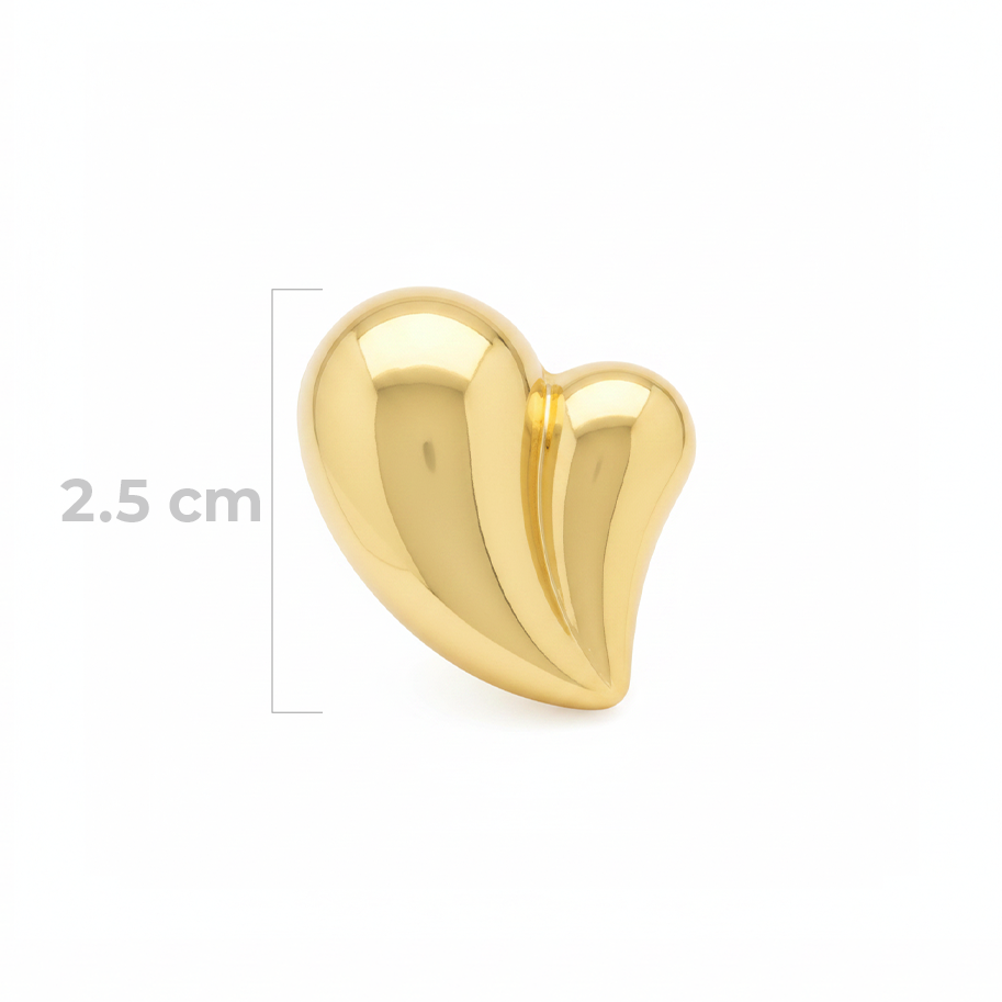 Corazón Chunky Doble Pasador Dorado Rodinado / 2.5 Cms