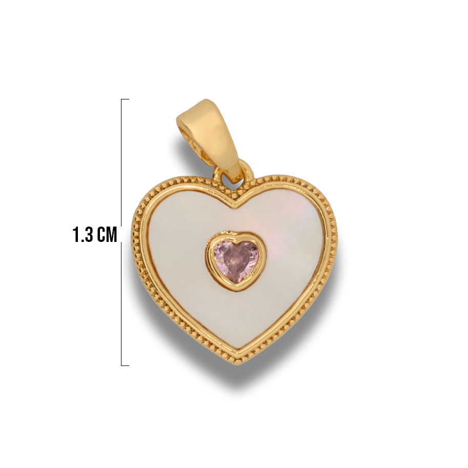 Dije Corazon Nacar Piedra Rosa Dorado Rodinado