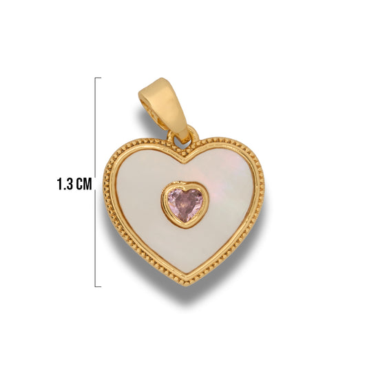 Dije Corazon Nacar Piedra Rosa Dorado Rodinado