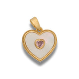 Dije Corazon Nacar Piedra Rosa Dorado Rodinado