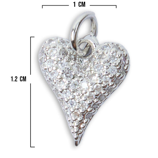 Dije Corazón Chunky Pequeño Circón Plateado Rodinado