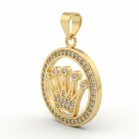 Corona Rolex Collar Dorado Piedra Blanca Rodinado