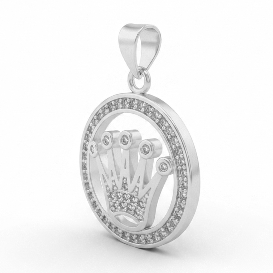 Corona Rolex Collar Plateado Piedra Blanca Rodinado
