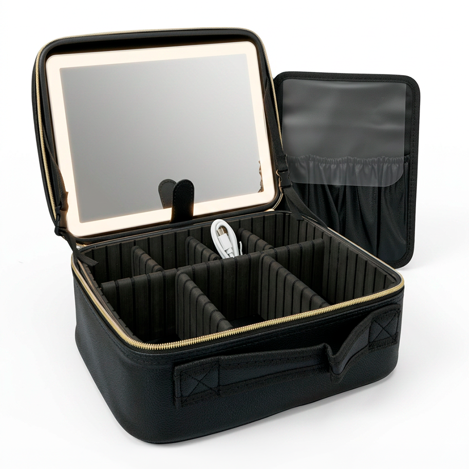 Cosmetiquera Luxury Negra Con Luz Led y Espejo