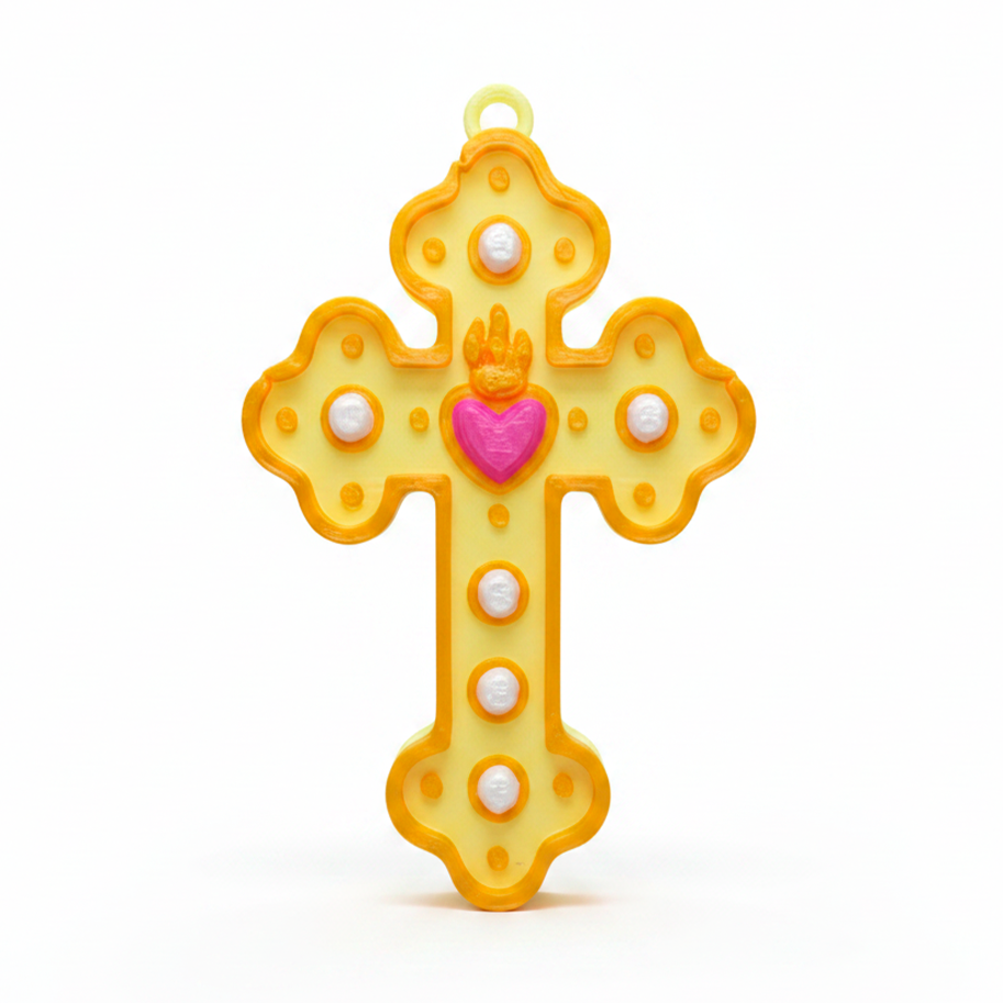 Cruz Corazón Acrílico Amarillo