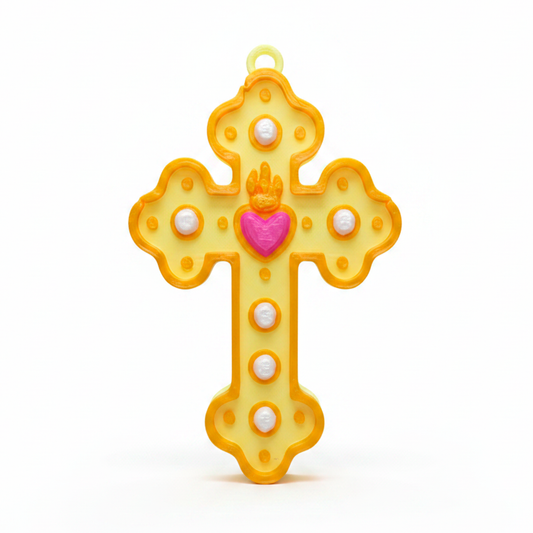 Cruz Corazón Acrílico Amarillo