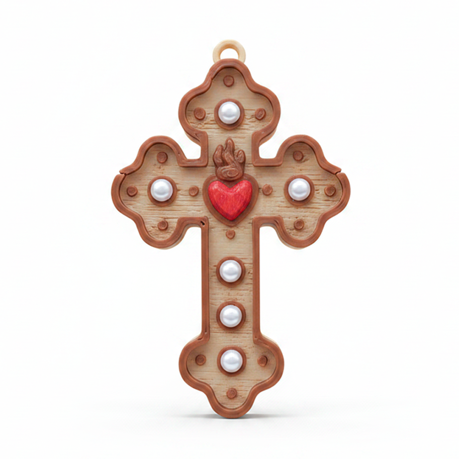 Cruz Corazón Acrílico Beige