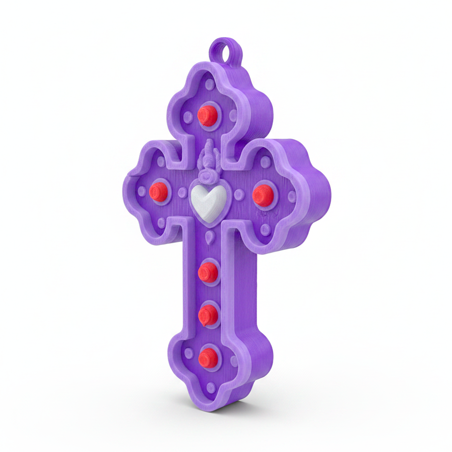 Cruz Corazón Acrílico Morado