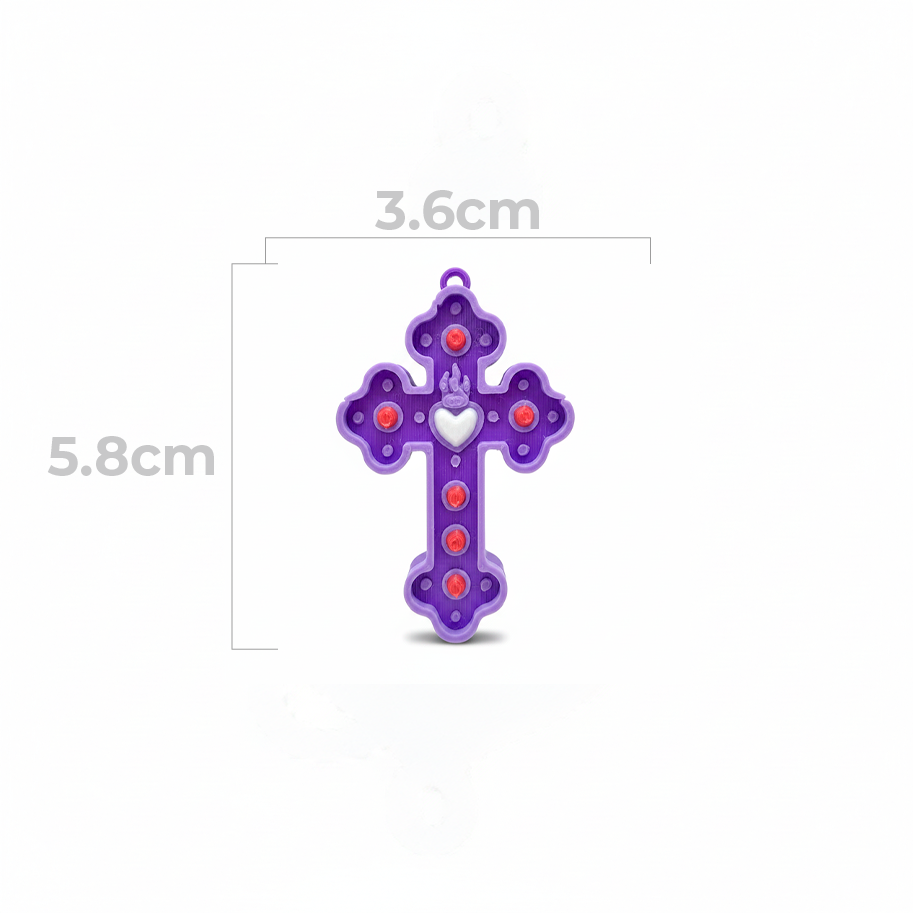 Cruz Corazón Acrílico Morado